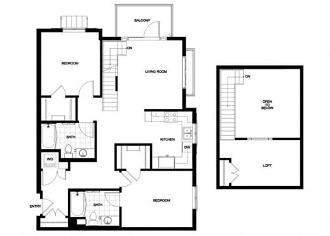 Floor plan for 2 beds, 2 baths